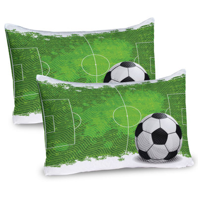 Ambesonne Soccer Pillow Sham 2 Pack Grunge Football Design Green Black White -  pil-2_50846_36x20