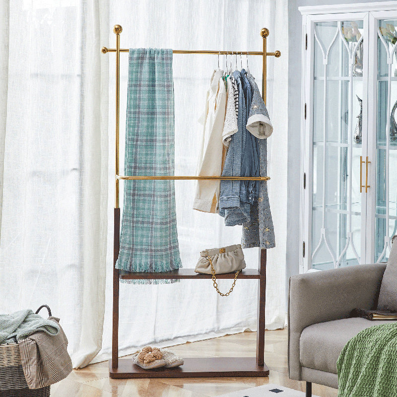 68.9" Tall Solid Wood Double-Layer Coat Rack Hanger