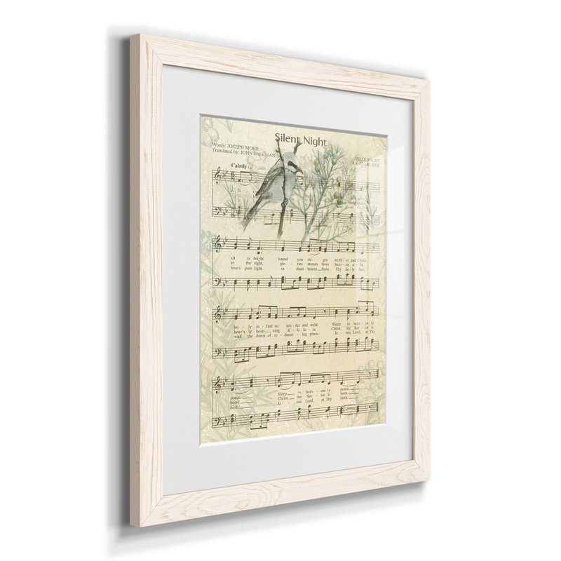 Silent Night - Reproduction d'art textuel sur papier encadré, H 20 po x l 17 po x P 1,5 po, Blanc
