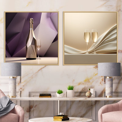 Cubic Grapes Champagne Geometry - Champagne Square Collage Set Of 2