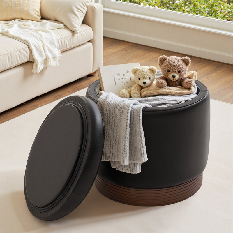 Repose-pieds rond avec rangement, tabouret rotatif à 360 °, repose-pieds caché pour le salon, Noir