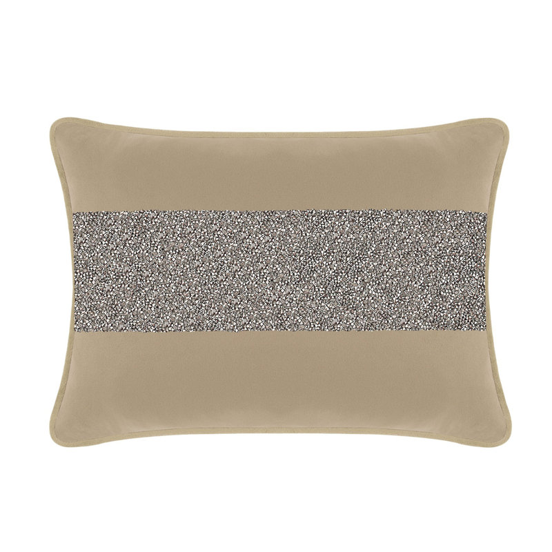 Coussin lumineux avec rayures strass - velours, Velours taupe / gris anthracite, Rectangular 14"H x 20"W