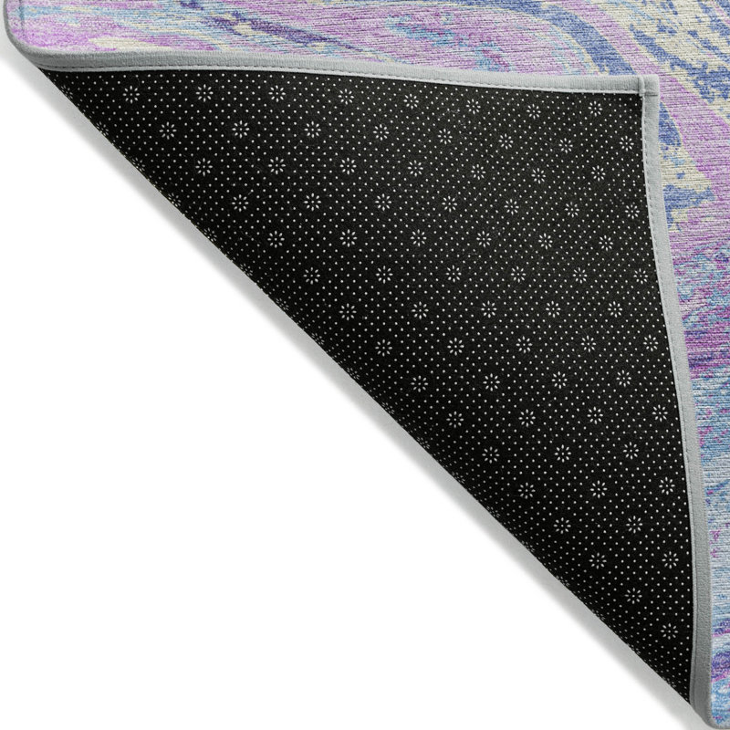Tapis extérieur lavable abstrait ivoire 8 pi x 10 pi bleu lavande et ivoire