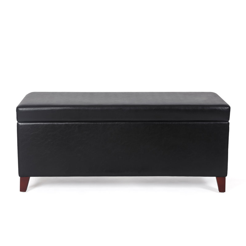 Faux Leather Lift Top Storage Bench, Black