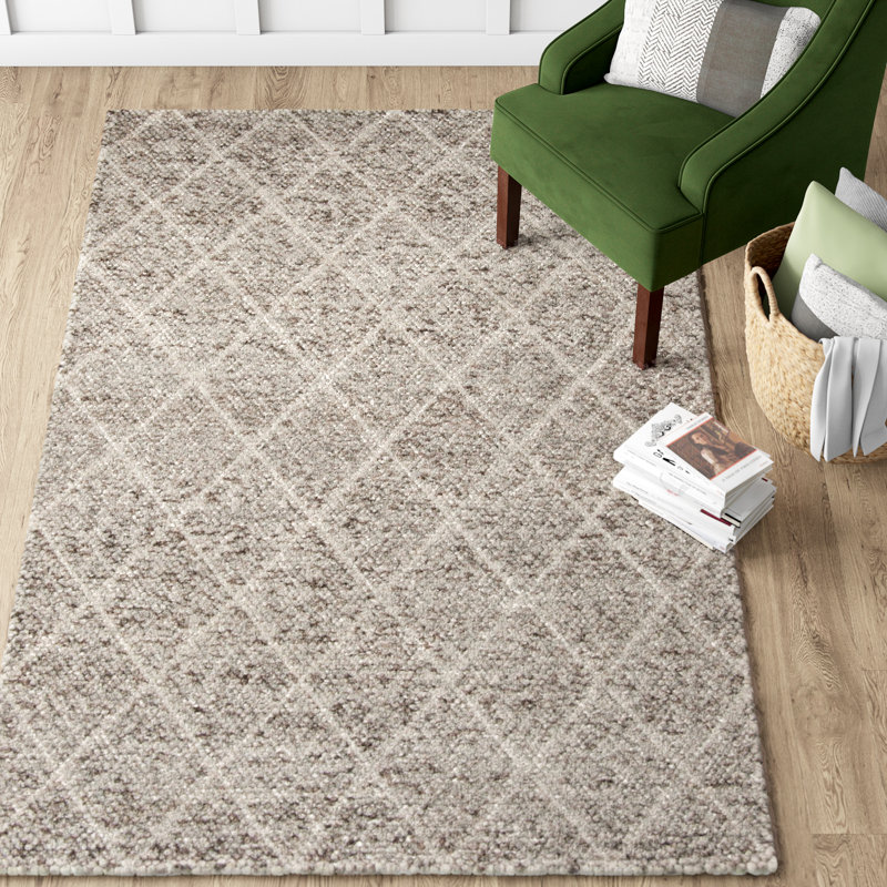 Huberty Hand Woven Wool/Cotton Geometric Rug in Brown/Gray, Rectangle 4' x 6'