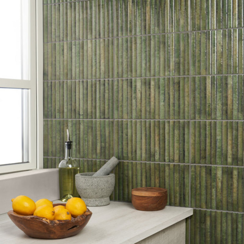 Curve Fluted 6X12 3D Glossy Ceramic Tile, Green