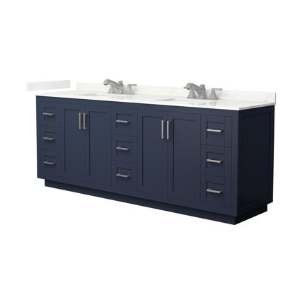 Meuble-lavabo double autoportant de 84 po avec plateau en quartz Miranda