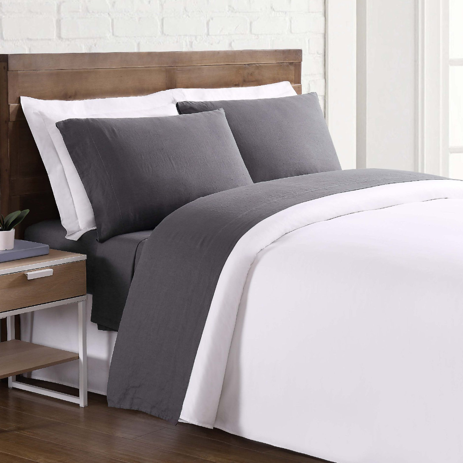 Nena Linen Sheet Set, Charcoal, Cal. King