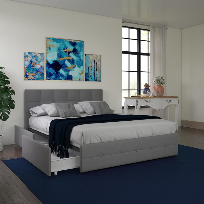 Upholstered Storage Bed, Double (4'6), Grey