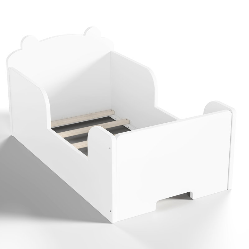 Lit blanc en forme d'ours pour 3 à 6 ans, matériau en bois de pin, profil bas, culture autoformée à 6 ans, structure de plancher, autonomie de conception debout, assemblage simple