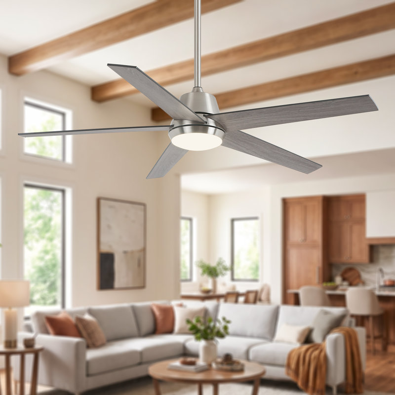 Ventilateur de plafond intelligent à intensité variable de 52 po avec 3 lumières à DEL CCT, APP et télécommande, moteur à courant continu réversible à 6 vitesses, pales de bois à double face, minuterie, tiges verticales de 6 po / 10 po