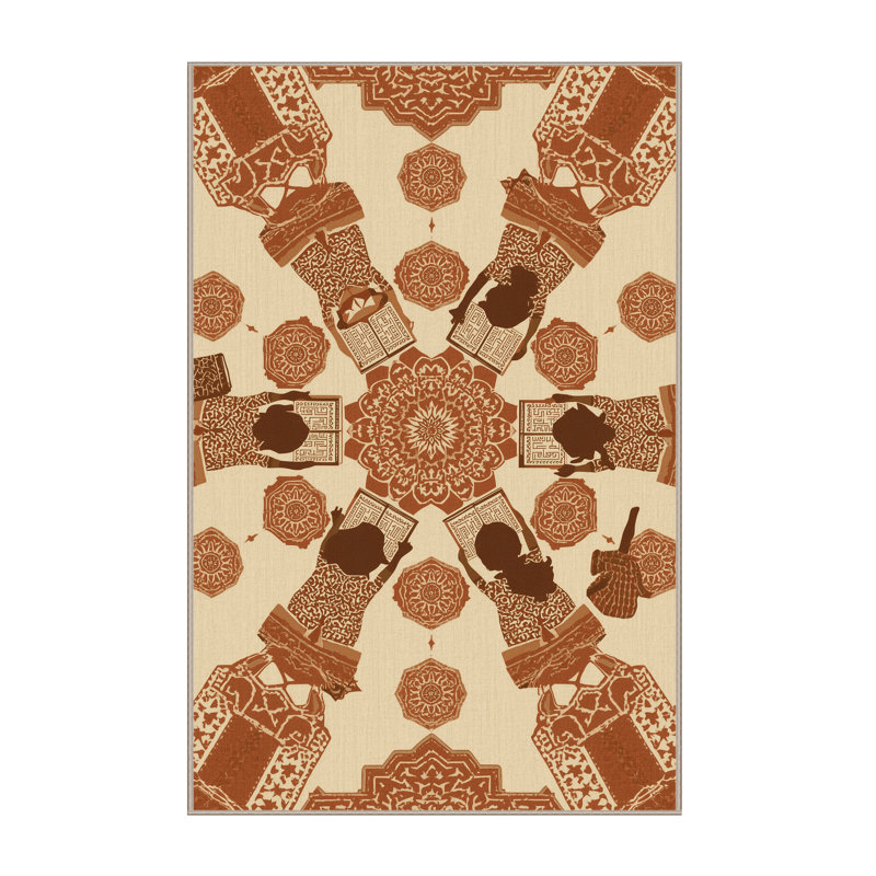 Tapis d'inspiration mondiale beige lavable à la machine Patrizius, 3x5