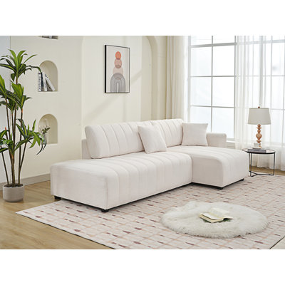 Scandinavian-Inspired L-Shaped Tufted Corner Sofa With Decorative Pillows