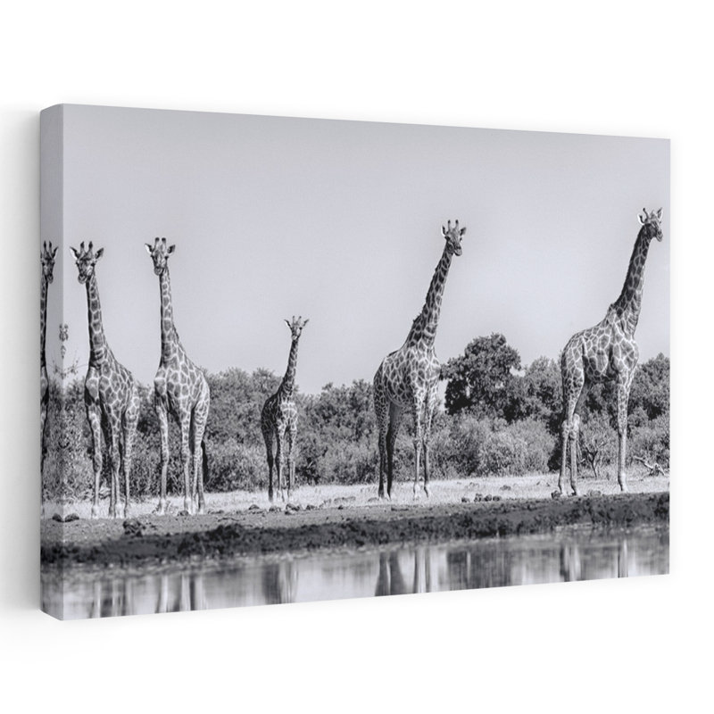 Girafe, famille, art mural contemporain, 32" H x 48" W