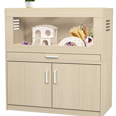 Large Hamster Enclosure In Wood, With Storage Facility And Acrylic Windows, Easy To Clean Up Cage Independent Cabinet, Wood Construction, Transparent Simple Setup