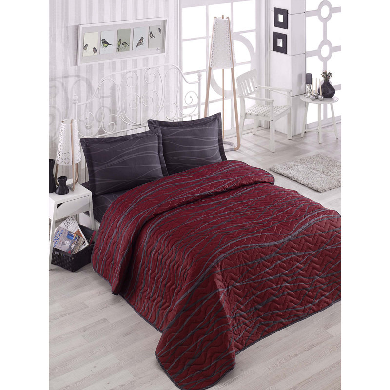 Ensemble de couvre-lit en mélange de coton Weldona, Couvre-lit 79 po x 98 po + 2 taies d'oreiller stan, Rouge