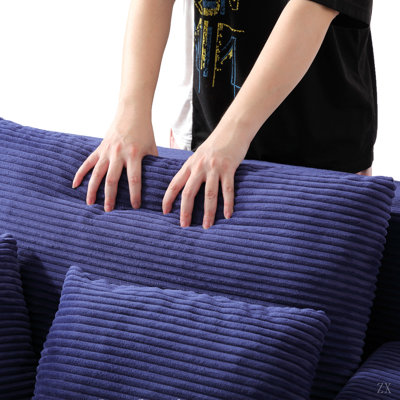 Chaise longue en velours côtelé luxueux avec 3 coussins, canapé-lit convertible avec poche de rangement, conception sans cadre et mousse de compression pour les petits espaces