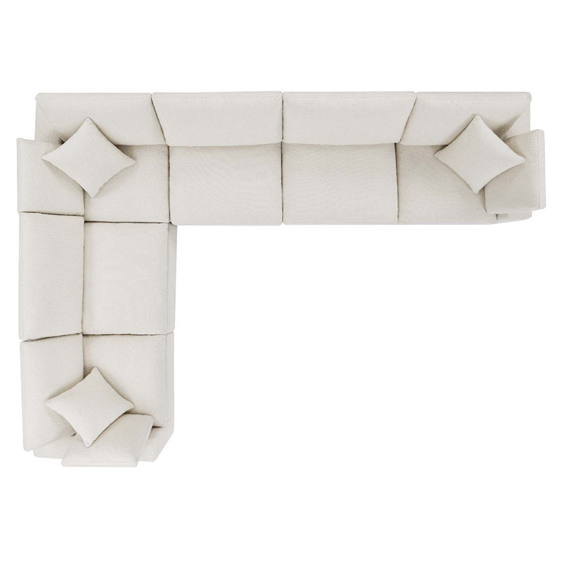 Modway Commix Down Filled Overstuffed Boucle Fabric 6-Piece Sectional Sofa, Ivory