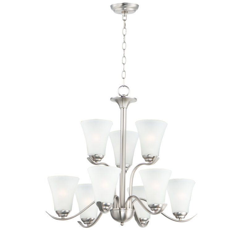 Lustre classique unique à 9 lumières Lavalley, Nickel satiné