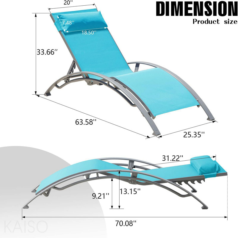 Ensemble de 2 chaises longues d'extérieur, bleu lac