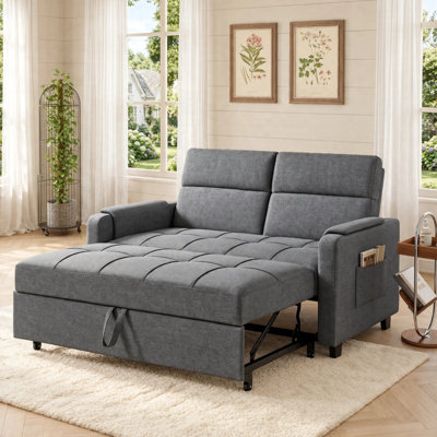51.2"  3-in-1  Convertible Sleeper  Sofa with Pull-Out Bed, Adjustable Backrest & Side Pockets，Sleeper Loveseat &  Sofa Bed
