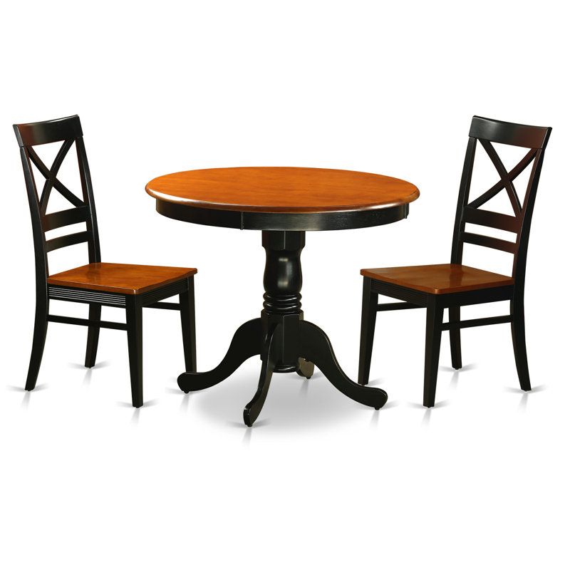 L'ensemble 3 pièces de table et chaises de cuisine comprend une table de salle à manger ronde avec piédestal et 2 chaises de salle à manger, 36 po x 36 po, noir et cerise