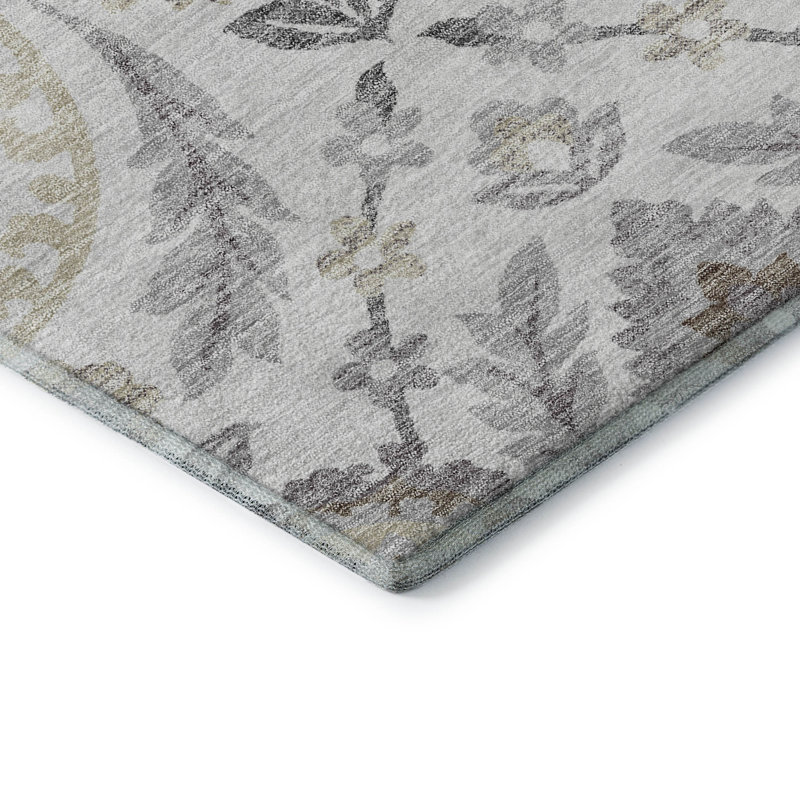 Premium Machine Washable Prisco Silver Rug, Rectangle 10' x 14'