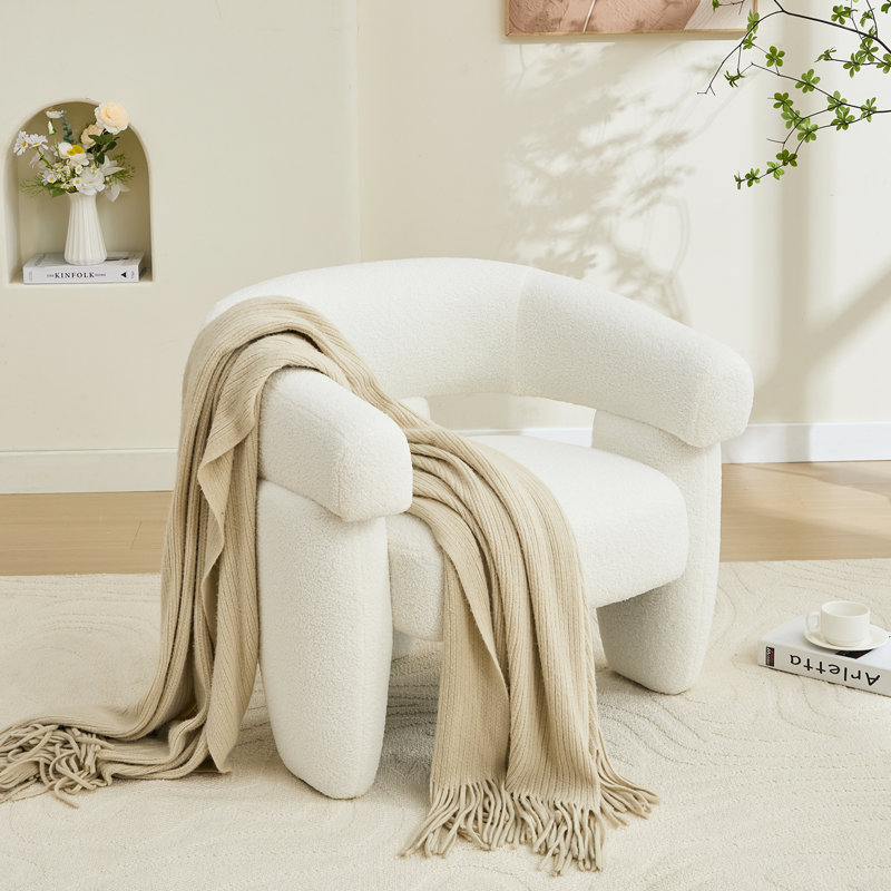 Fauteuil moderne rembourré à larges accents, Blanc