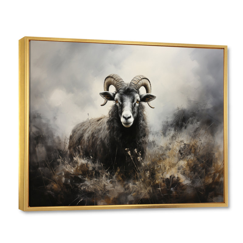 " Charcoal Sheep Beauty I ", 30" H x 40" W, Gold Floater Framed