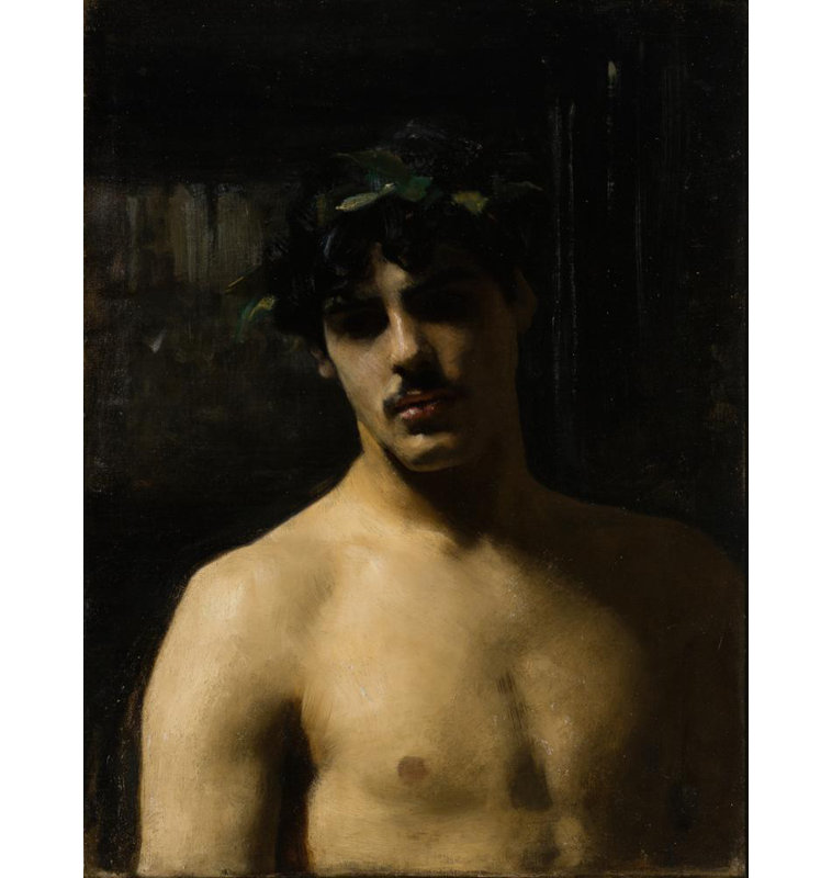 "Homme portant des lauriers" par John Singer Sargent - Art mural sur toile tendue avec châssis, H 18 po x l 14 po