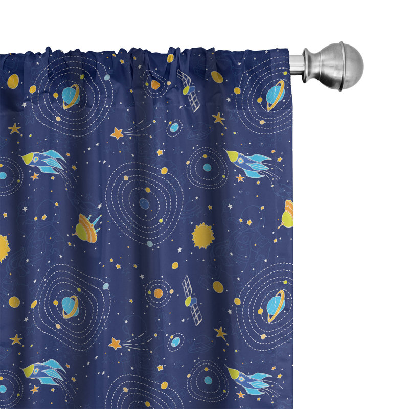 Rideaux 4 panneaux East Urban Home Space, motif d'étoiles filantes galaxies, orange et bleu foncé, L 56 po x L 84 po