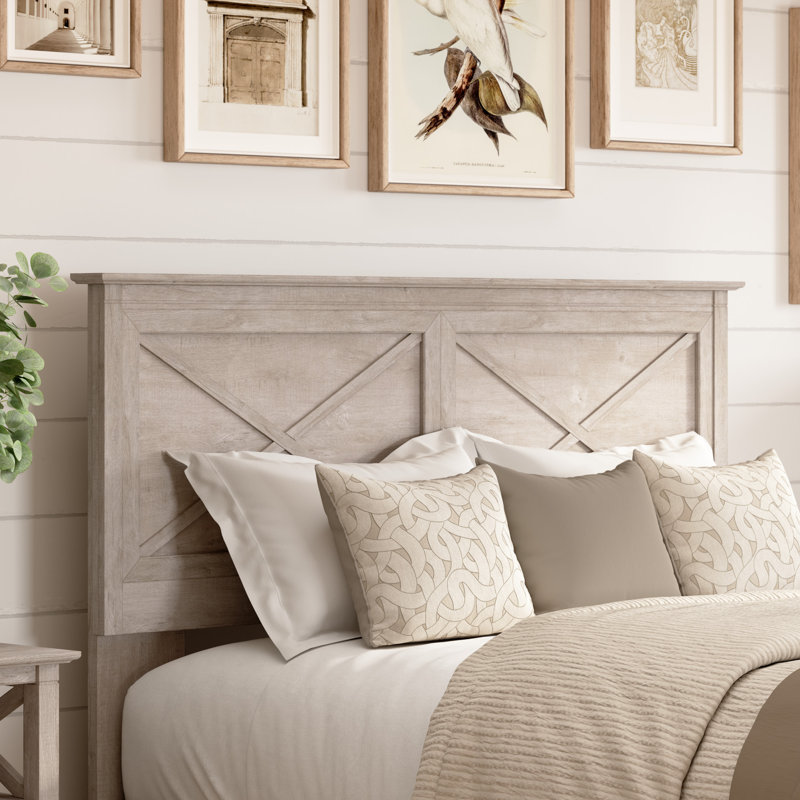 Full/Queen Headboard, X Design, Farmhouse Style, Washed Gray, Gray