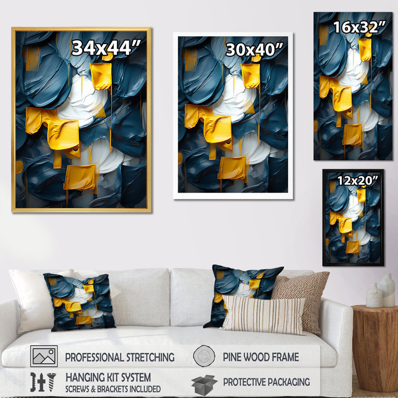 «Spring Bliss Abstract Turquoise And Yellow I», reproduction d'art sur toile, Toile tendue, H 44 po x l 34 po x P 1,5 po