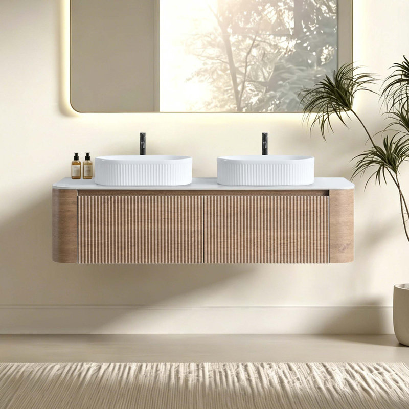 Meuble-lavabo de luxe à double vasque avec armoire pré-assemblée et porte-serviettes