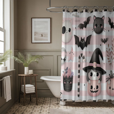 Rideau de douche 1 pièce Rosy Halloween Glow