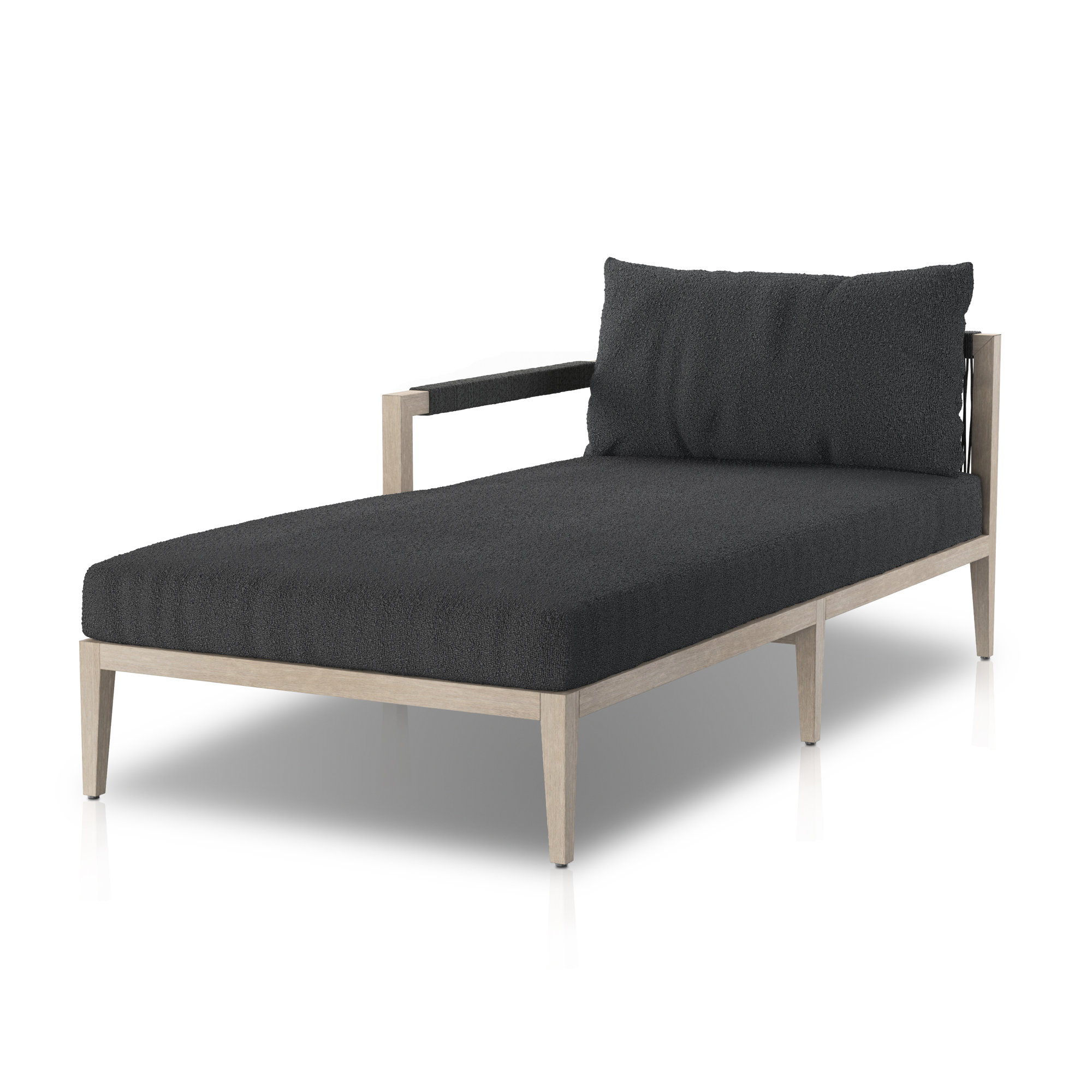 Kristine 33'' Outdoor Teak Chaise Lounge, Weathered Gray/Dark Gray, Fiqa Slate Boucle
