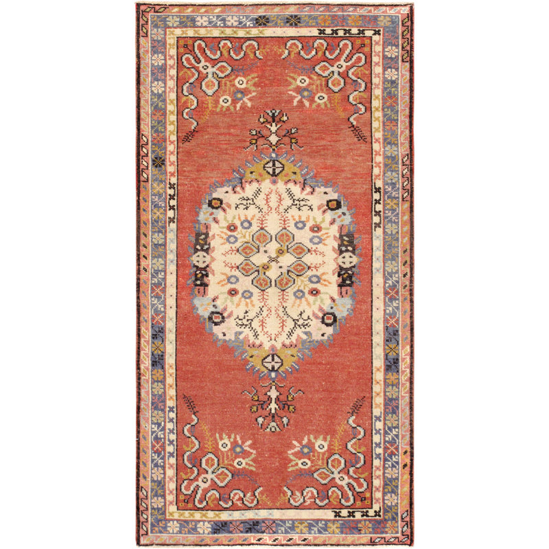 Ivory Coral Vintage Hand-Knotted Wool Area Rug 3' x 5'9"