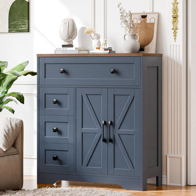 Farmhouse Storage Cabinet With 2 Doors And 4 Drawers
