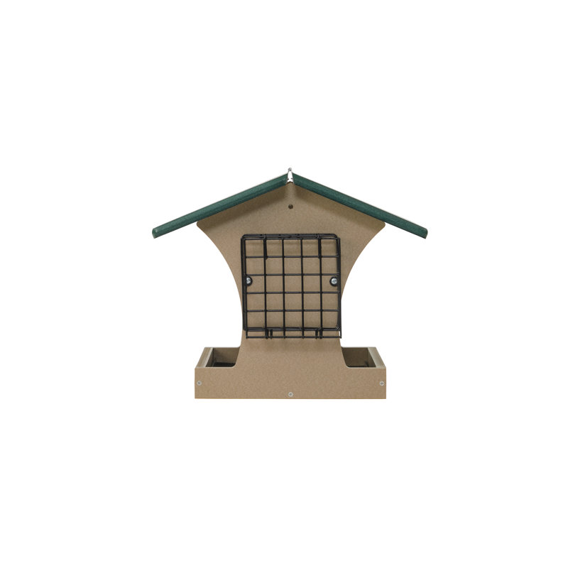 Birds Choice 12" Large Recycled Plastic Hanging or Mounted Hopper 2-Sided Bird Feeder, Taupe/Green
