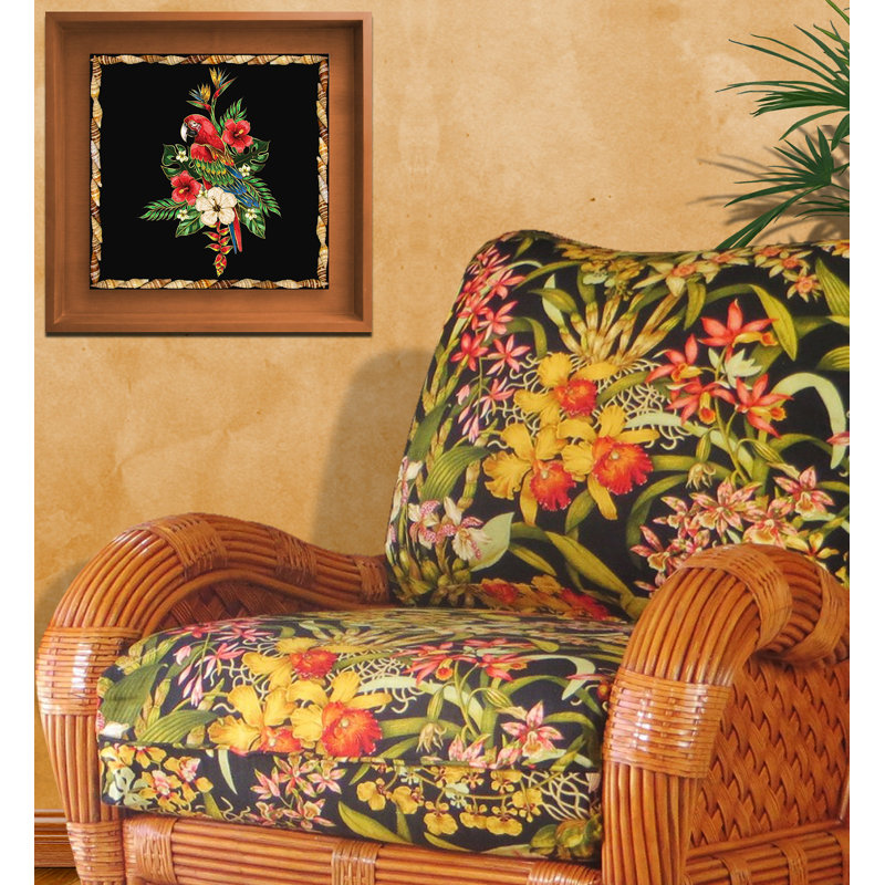 Art fini - perroquet et hibiscus, Brun