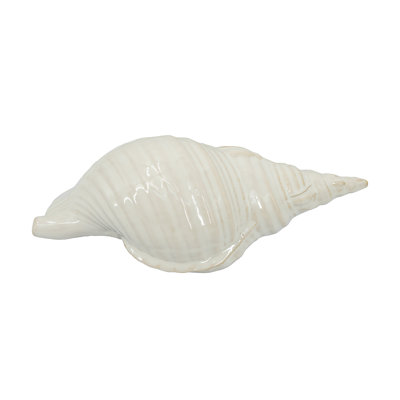 12X6x4.5" Lifelike Ceramic Seashell Sculpture With Glossy Cream Finish