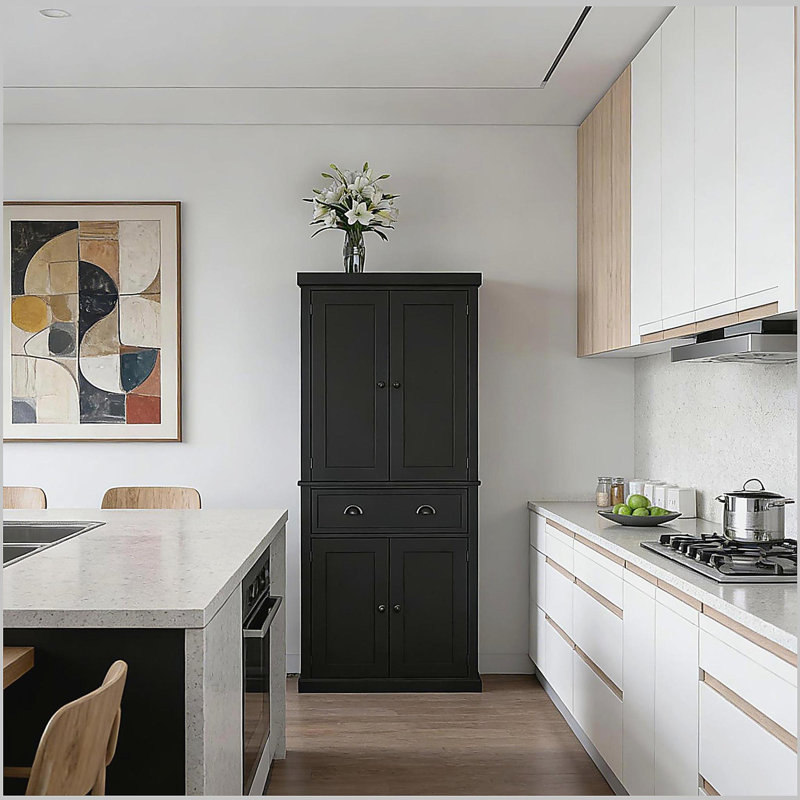 Armoire de cuisine, armoire de maison haute, armoire de rangement pour vestibule, armoire de rangement autoportante, Noir
