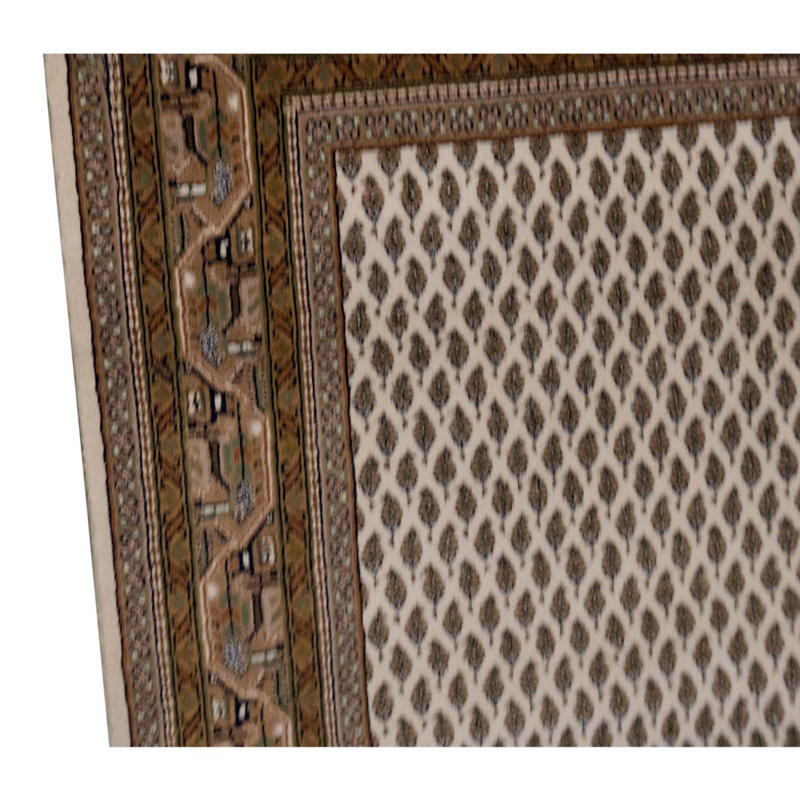 Tapis gris clair / beige unique de haute qualité noué à la main