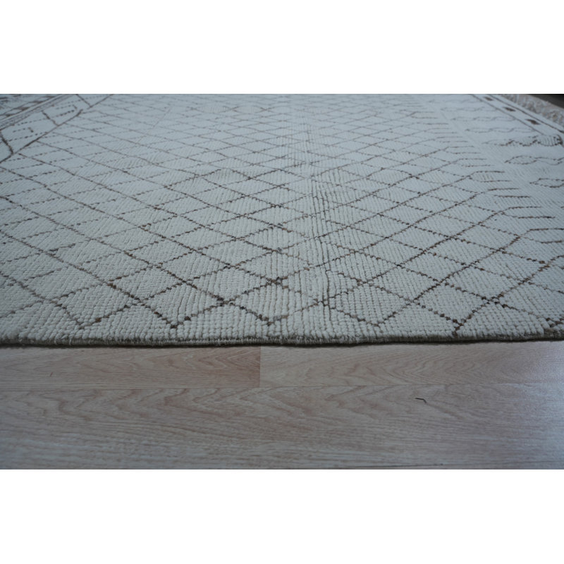 Tapis ivoire moderne à motif géométrique en laine noué à la main, 9 pi x 12 pi