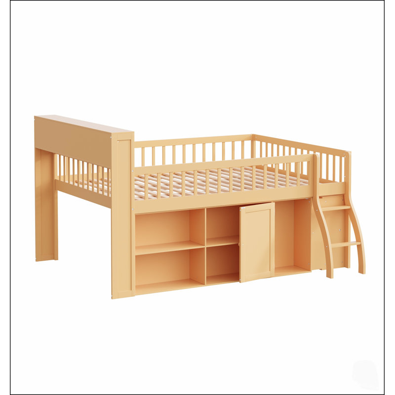 Lit mezzanine double avec rangement et tête de lit lumineuse DEL, idéal pour optimiser l'espace et créer un design moderne.
