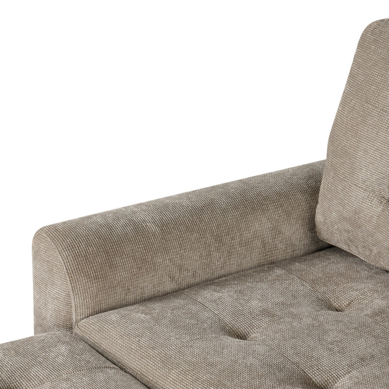 Khaki L-Shape Sleeper With Wheels & Power Sockets. Ports, Space Saving For Living Room. Soft Stable Frame 82.6" Convertible Bed In Khaki. With Wheels, , Comfortable Cushions Structure