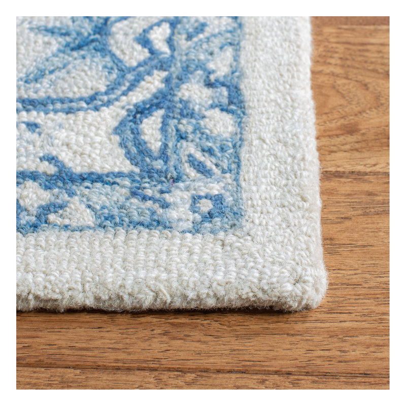 Cuvier Hand Tufted Wool Cotton Oriental Rug in Blue/Ivory, Square 9'