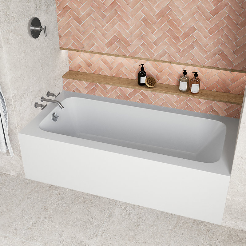 Baignoire en alcôve en acrylique blanc brillant avec drain extérieur 66 po x 32 po Streamline, Polished Chrome