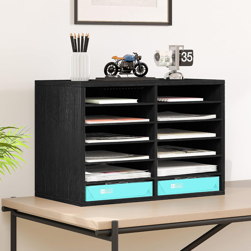 12 Slots Classroom Mailbox, Wooden File Document Paper Storage Organizer Adjustable