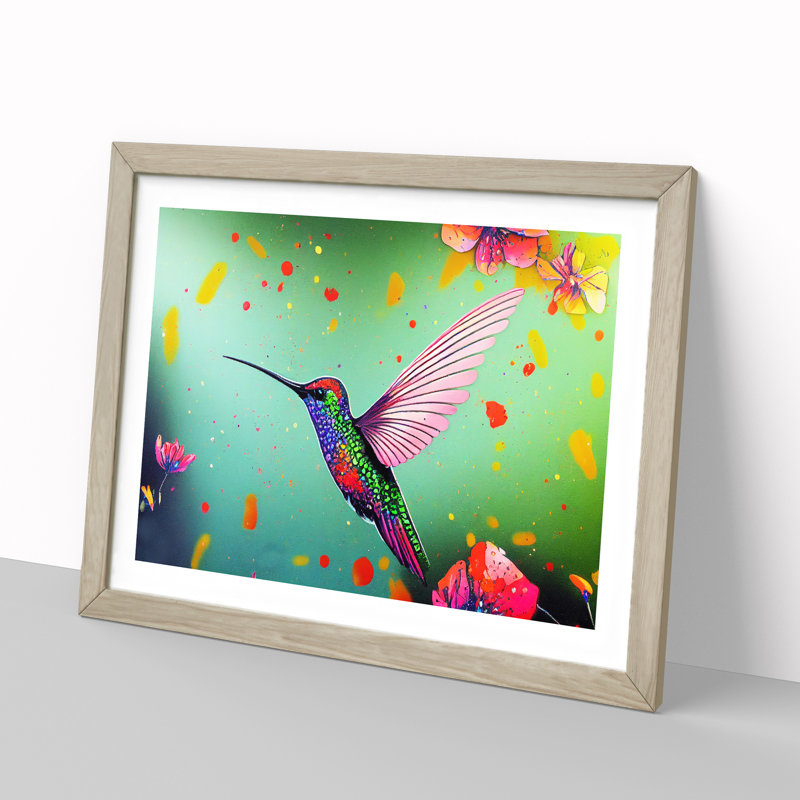 Colourful Hummingbird Vol.1 - Print, Oak Framed, 46cm H x 64cm W x 2cm D